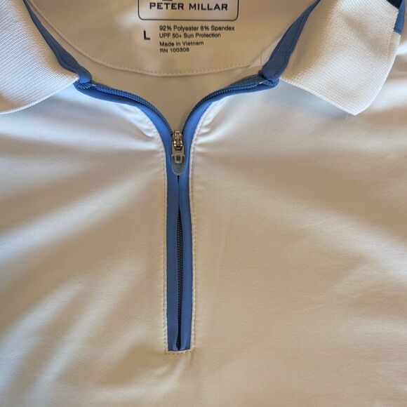 Peter Millar White Polo with Navy Accents quarter zip UPF 50 size Large - Picture 8 of 10